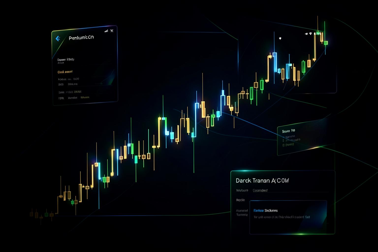 BullsLink Pulse app preview showing a glowing candlestick chart and trade cards
